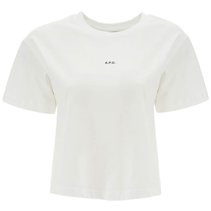 A.P.C. women's organic cotton white boxy cropped t-shirt with micro embroidered logo gots