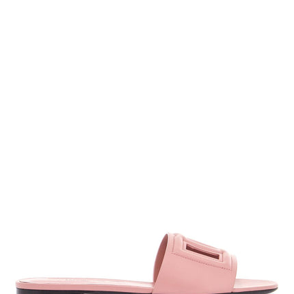 Dolce & Gabbana flat slipper in pink calfskin with embossed dg logo