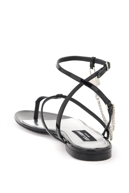 Dolce & Gabbana patent leather thong sandals with padlock