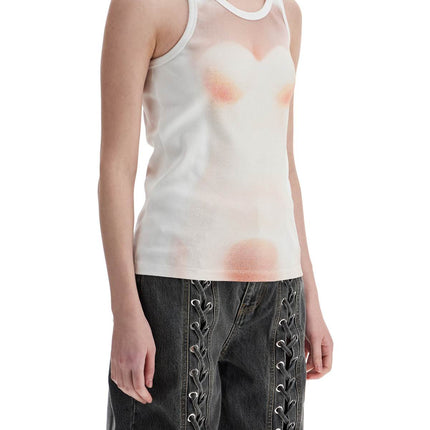 JEAN PAUL GAULTIER white cotton top with leather print le classique