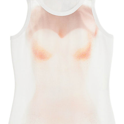 JEAN PAUL GAULTIER white cotton top with leather print le classique