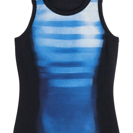 JEAN PAUL GAULTIER sleeveless blue cotton striped top le male with wide neckline