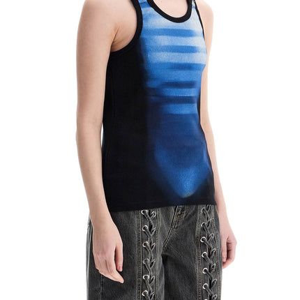 JEAN PAUL GAULTIER sleeveless blue cotton striped top le male with wide neckline