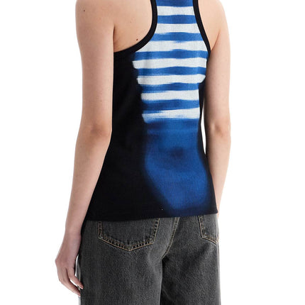 JEAN PAUL GAULTIER sleeveless blue cotton striped top le male with wide neckline