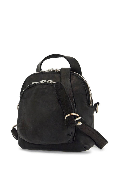 Guidi mini backpack in black horse leather with handle and straps