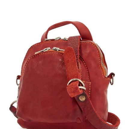 Guidi mini red leather backpack handcrafted with adjustable shoulder strap and front pockets