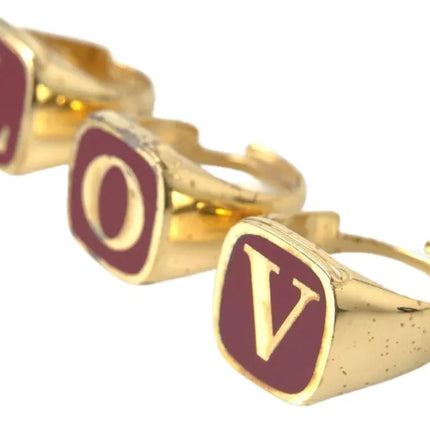 Gold Brass LOVE Enamel Set of 3 Ring