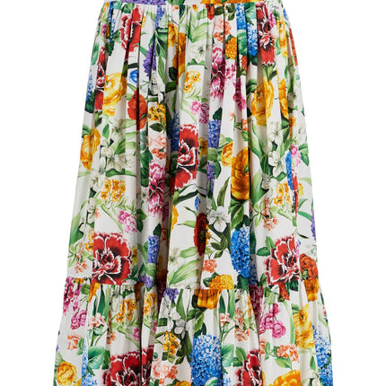 Dolce & Gabbana maxi skirt with high waist in white cotton floral for spring summer