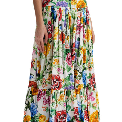 Dolce & Gabbana maxi skirt with high waist in white cotton floral for spring summer