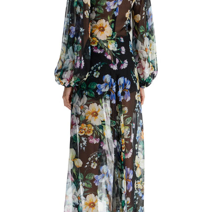 Dolce & Gabbana long black silk dress with floral pattern