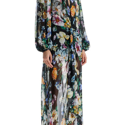 Dolce & Gabbana long black silk dress with floral pattern