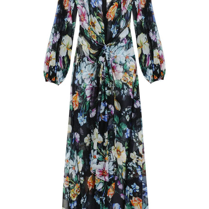 Dolce & Gabbana long black silk dress with floral pattern