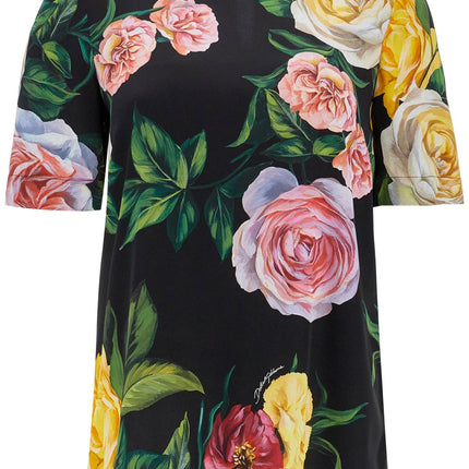 Dolce & Gabbana black silk t-shirt with floral print