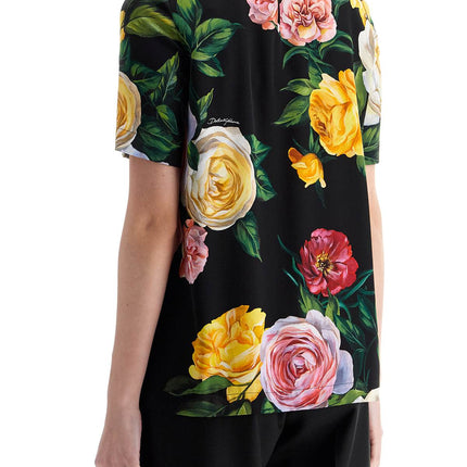 Dolce & Gabbana black silk t-shirt with floral print