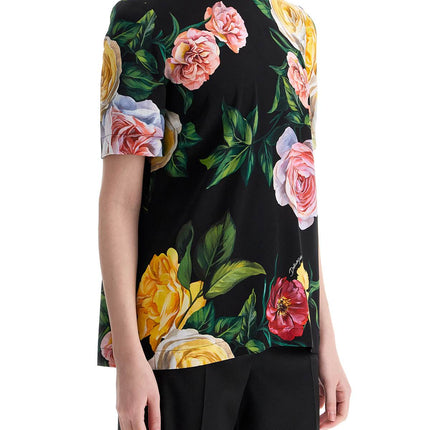 Dolce & Gabbana black silk t-shirt with floral print