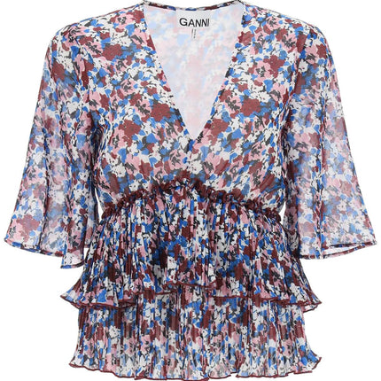 Ganni pleated blouse with floral motif