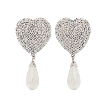 Alessandra Rich heart crystal earrings with pearls