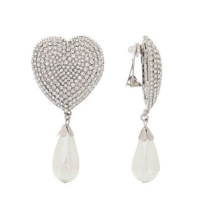 Alessandra Rich heart crystal earrings with pearls