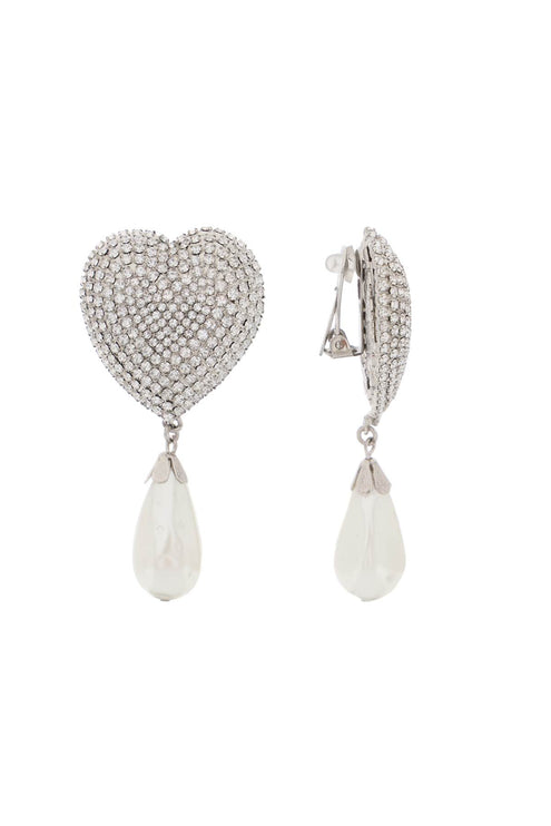 Alessandra Rich heart crystal earrings with pearls