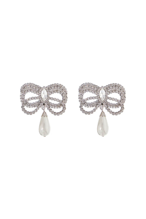 Alessandra Rich hypoallergenic brass earrings in silver with bow and drop pearl