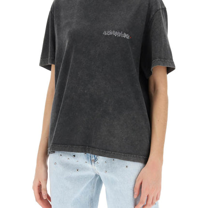 Alessandra Rich oversized t-shirt with print and rhinestones