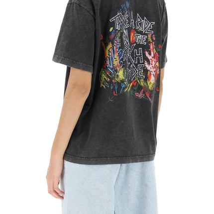 Alessandra Rich oversized t-shirt with print and rhinestones