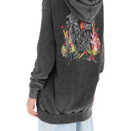 Alessandra Rich oversized hoodie with print and rhinestones