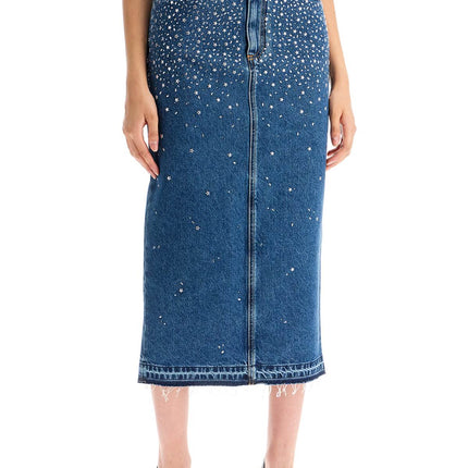 Alessandra Rich 'denim midi skirt with rhin