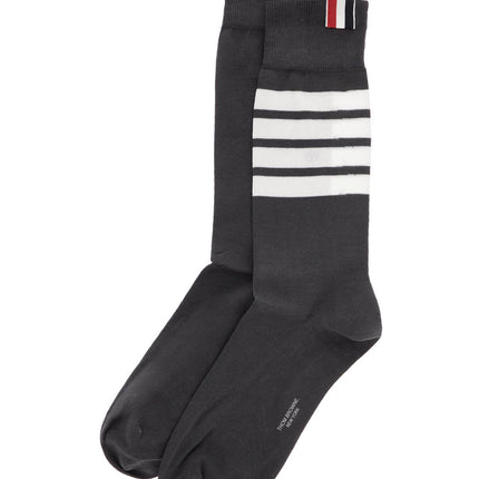 Thom Browne dark grey cotton mid-calf socks with 4 white stripes