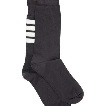 Thom Browne dark grey cotton mid-calf socks with 4 white stripes