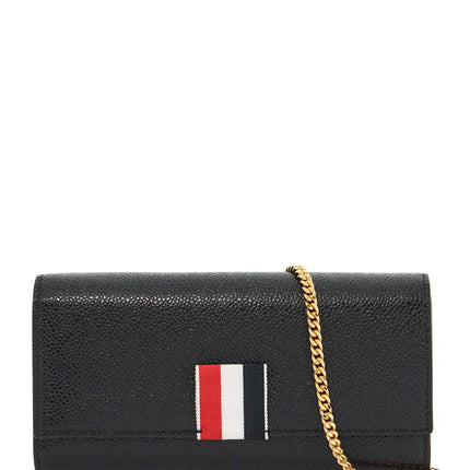 Thom Browne black calfskin chain wallet with rwb detail