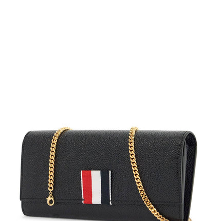 Thom Browne black calfskin chain wallet with rwb detail