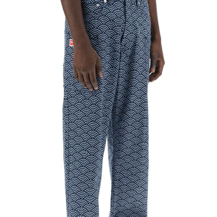 Kenzo monkey workwear jeans with seigaiha print