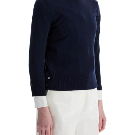 Thom Browne navy blue cotton sweatshirt with 4 stripes crew neck