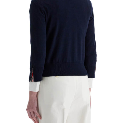 Thom Browne navy blue cotton sweatshirt with 4 stripes crew neck