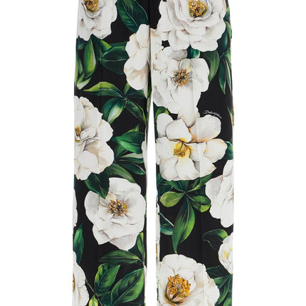 Dolce & Gabbana black silk pants with floral pattern