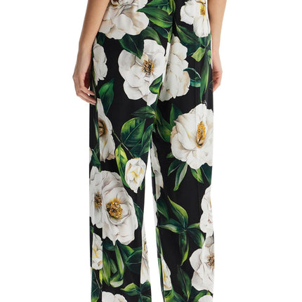 Dolce & Gabbana black silk pants with floral pattern