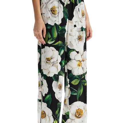 Dolce & Gabbana black silk pants with floral pattern