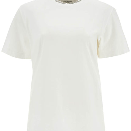 Golden Goose vintage white cotton t-shirt with rhinestone embroidery