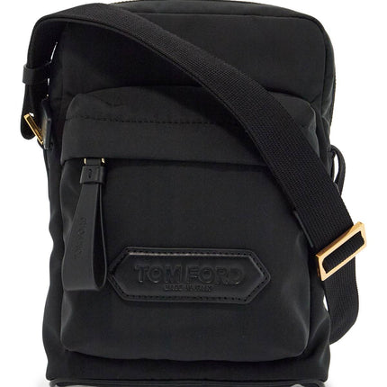 Tom Ford elegant black leather and polyester messenger bag with adjustable shoulder strap