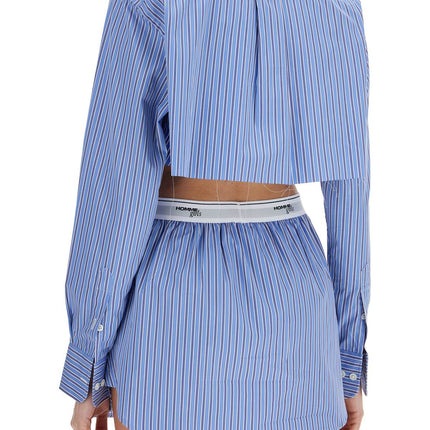 Homme Girls super cropped blue striped cotton shirt