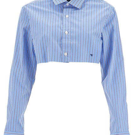 Homme Girls super cropped blue striped cotton shirt