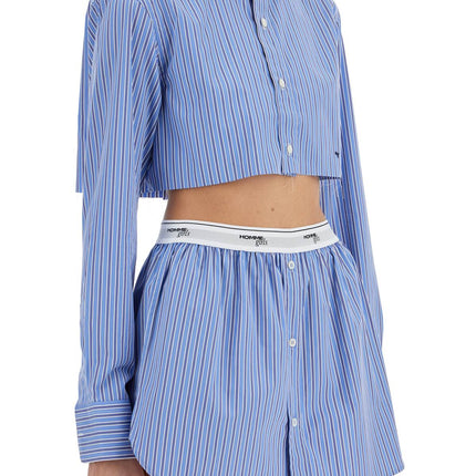 Homme Girls super cropped blue striped cotton shirt