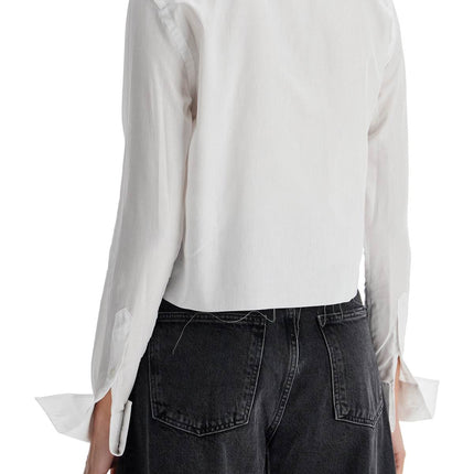 Homme Girls white cropped tuxedo shirt with wide neckline