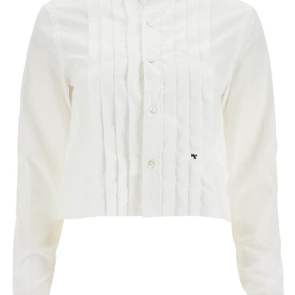 Homme Girls white cropped tuxedo shirt with wide neckline