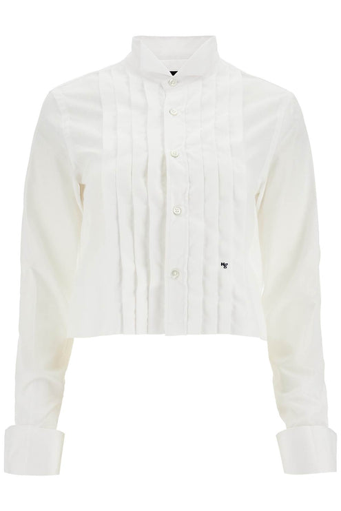 Homme Girls white cropped tuxedo shirt with wide neckline