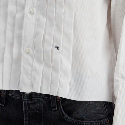 Homme Girls white cropped tuxedo shirt with wide neckline