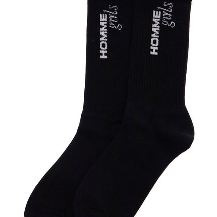 Homme Girls black medium cotton socks pack of 3 with embroidered logo