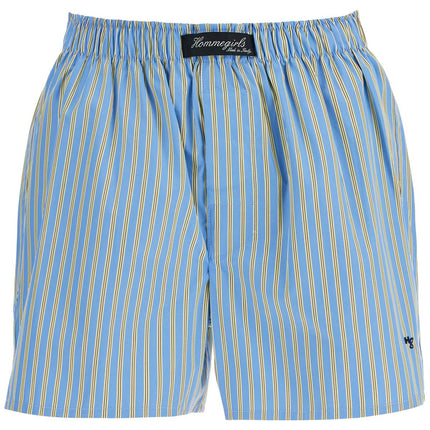 Homme Girls blue cotton boxer shorts with vertical yellow stripes