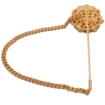 Exquisite Crystal-Embellished Gold Brooch